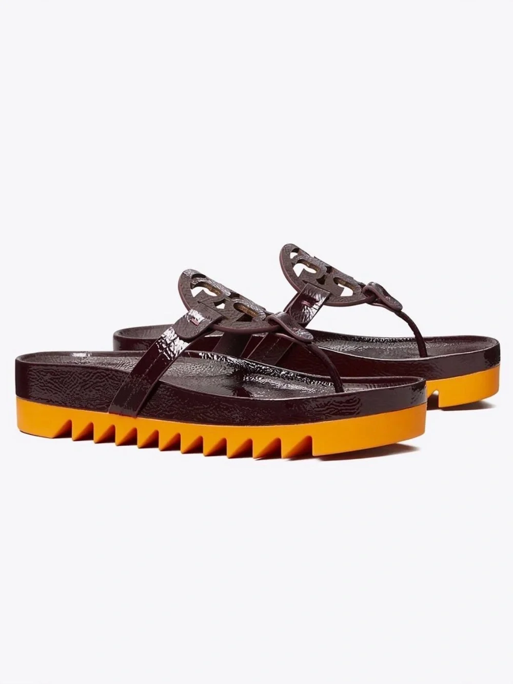 TORY BURCH MILLER CLOUD LUG FLIP FLOP IN PLUM / ORANGE CITRINE 6